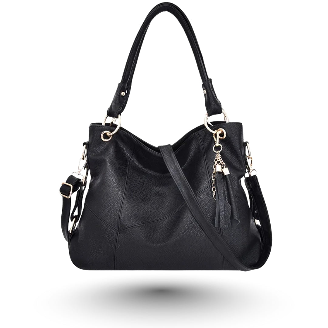 SARA – Sac bandoulière noir tendance, élégant et pratique pour cours et travail.