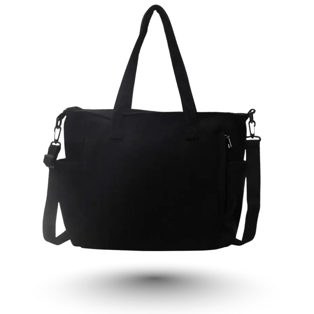 SORAYA – Grand sac en velours côtelé noir, spacieux et élégant pour vos cours et sorties