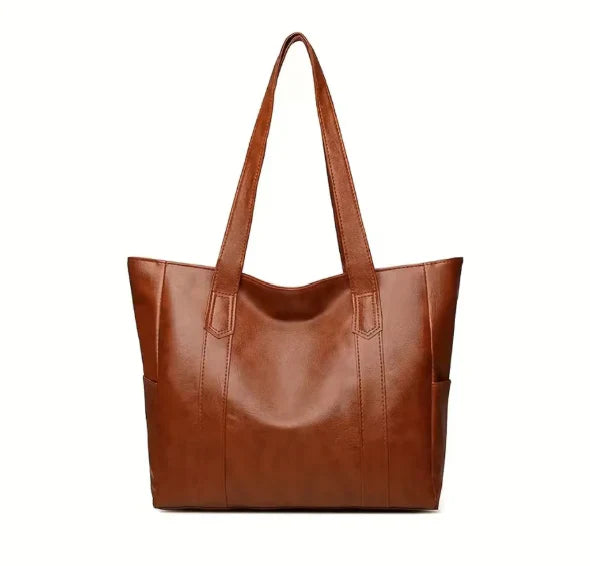 Grand sac à main épaule fourre-tout THEA en cuir marron spacieux et chic, parfait pour transporter tous vos essentiels avec style au quotidien