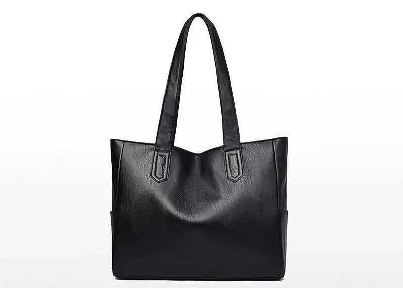 Grand sac à main épaule fourre-tout THEA en cuir NOIR, spacieux et chic, parfait pour transporter tous vos essentiels avec style au quotidien