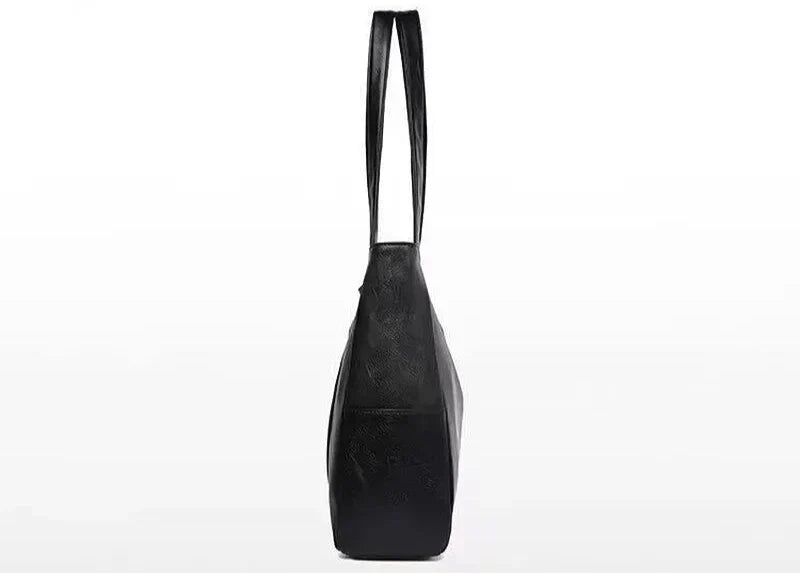 Grand sac à main épaule fourre-tout THEA en cuir NOIR, spacieux et chic, parfait pour transporter tous vos essentiels avec style au quotidien