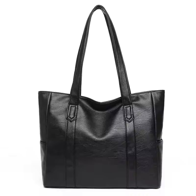 Grand sac à main épaule fourre-tout THEA en cuir NOIR, spacieux et chic, parfait pour transporter tous vos essentiels avec style au quotidien
