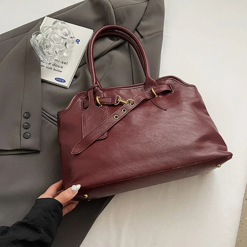 Grand Sac à main VITA en cuir lisse bordeaux élégant et spacieux pour femme
