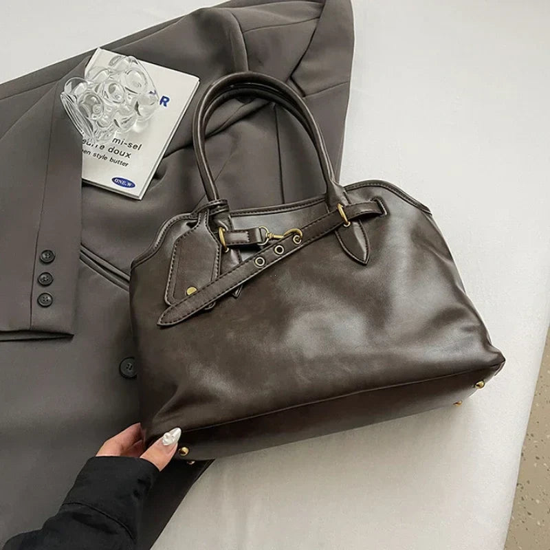 Grand Sac à main VITA en cuir lisse café élégant et spacieux pour femme