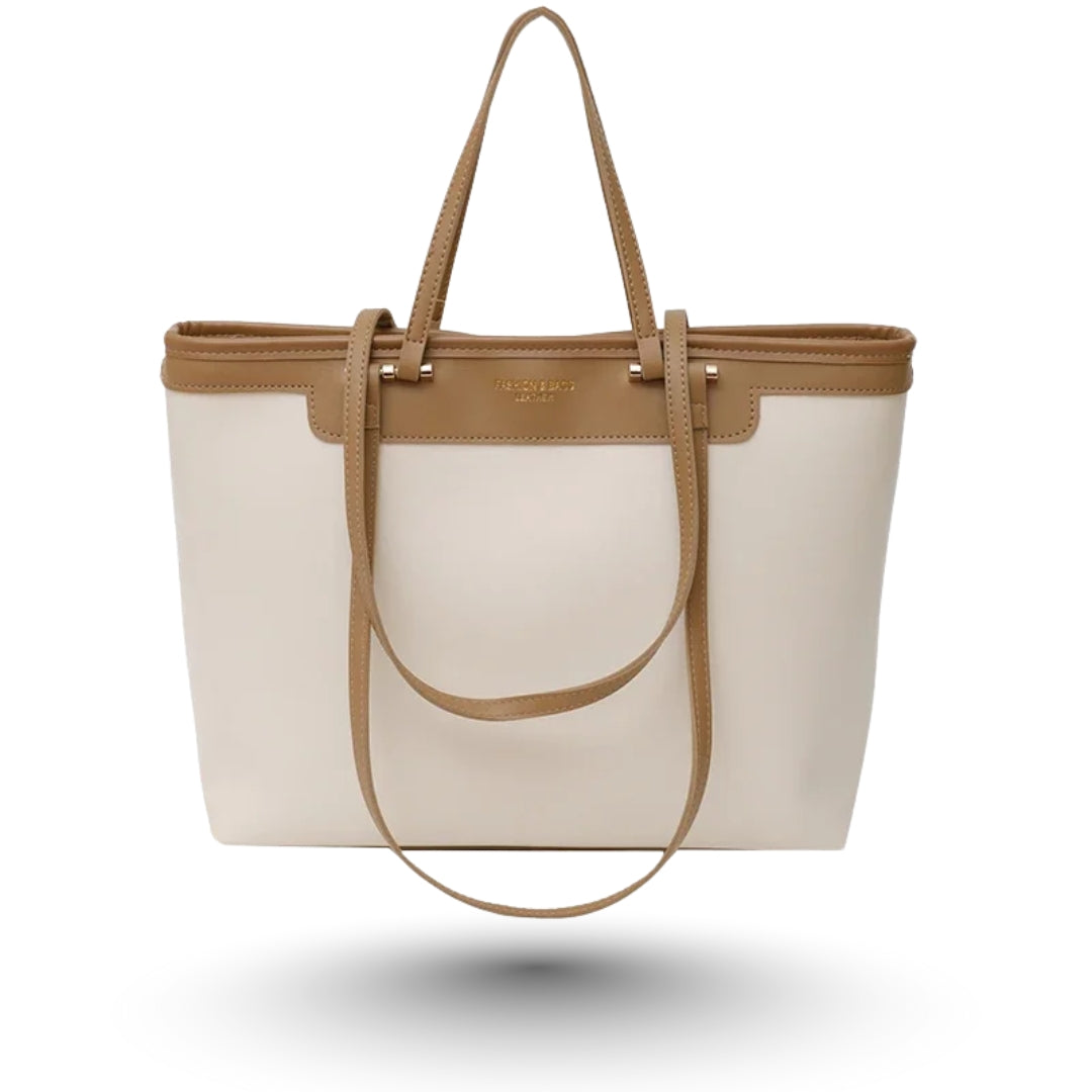 ZOE – Grand sac à main en cuir beige, chic et spacieux, idéal pour étudiantes et actives.