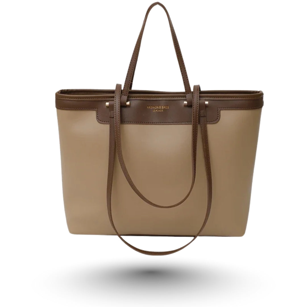 ZOE – Grand sac à main en cuir marron clair, chic et spacieux, idéal pour étudiantes et actives.