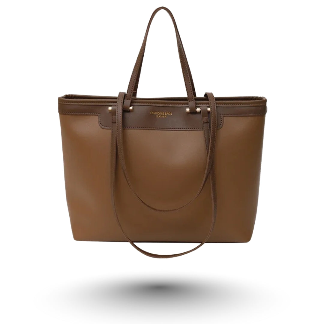 ZOE – Grand sac à main en cuir marron, chic et spacieux, idéal pour étudiantes et actives.