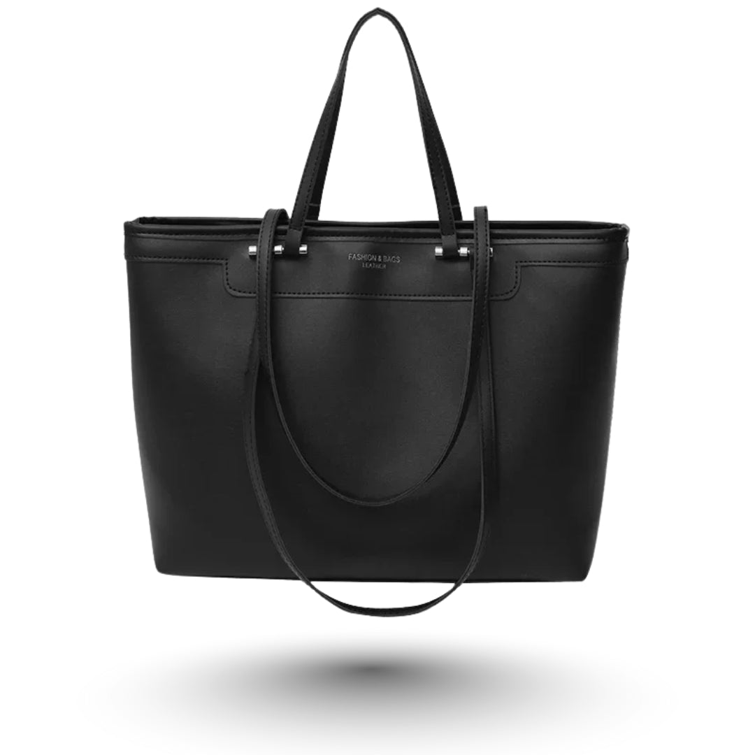 ZOE – Grand sac à main en cuir noir, chic et spacieux, idéal pour étudiantes et actives.